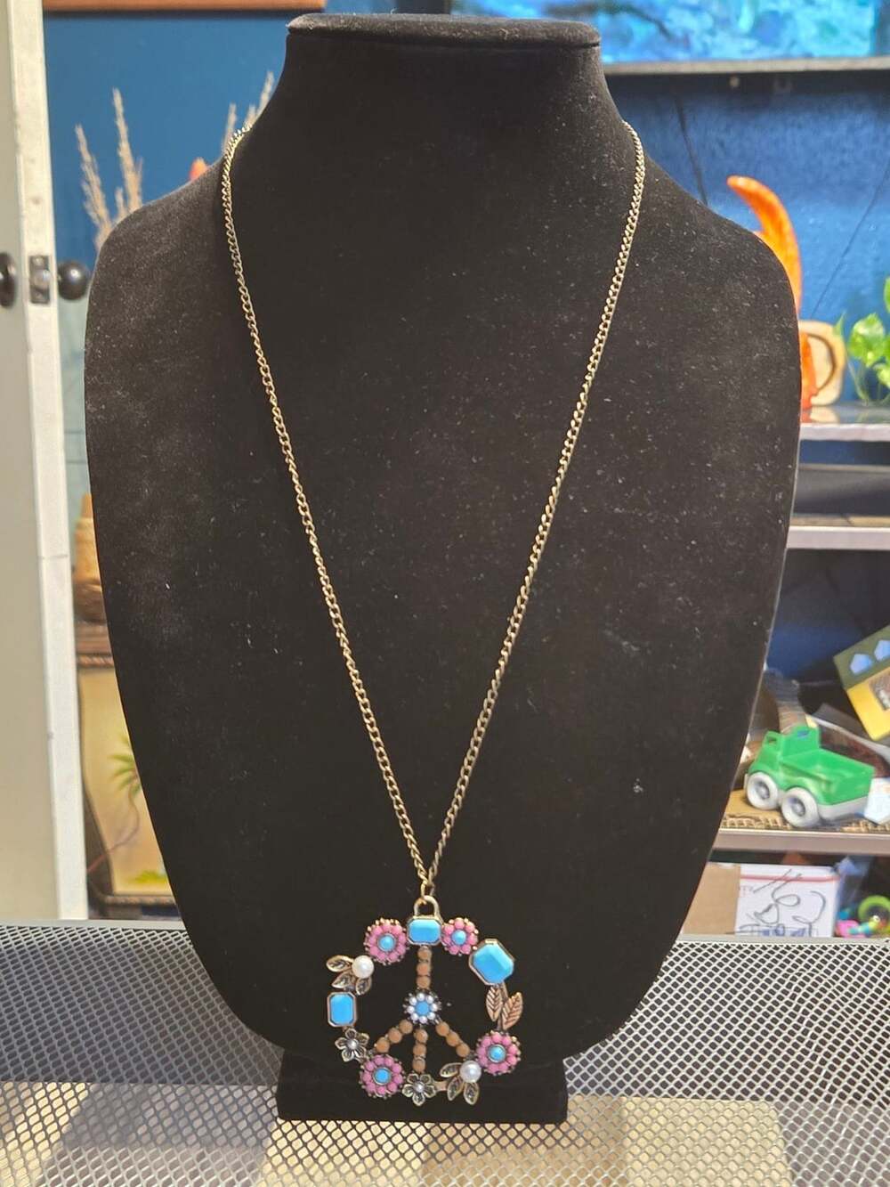 Vintage Style Bronze  Peace Sign Statement Necklace